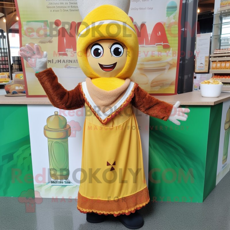 nan Biryani mascot costume character dressed with a A-Line Dress and Beanies