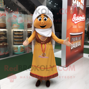 nan Biryani mascot costume character dressed with a A-Line Dress and Beanies