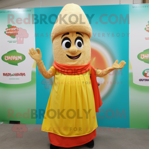 nan Biryani mascot costume character dressed with a A-Line Dress and Beanies