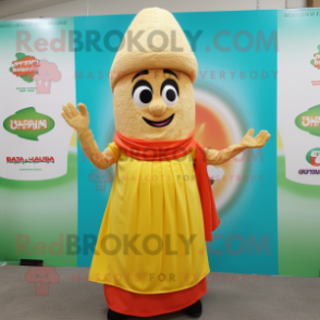 nan Biryani mascot costume character dressed with a A-Line Dress and Beanies