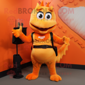 Orange Hydra mascot costume character dressed with a Vest and Wallets