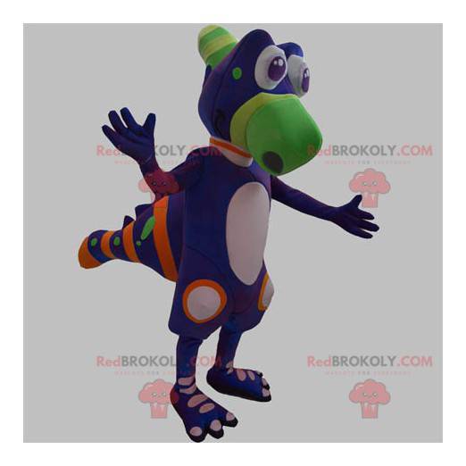 Purple green and orange creature dinosaur mascot -