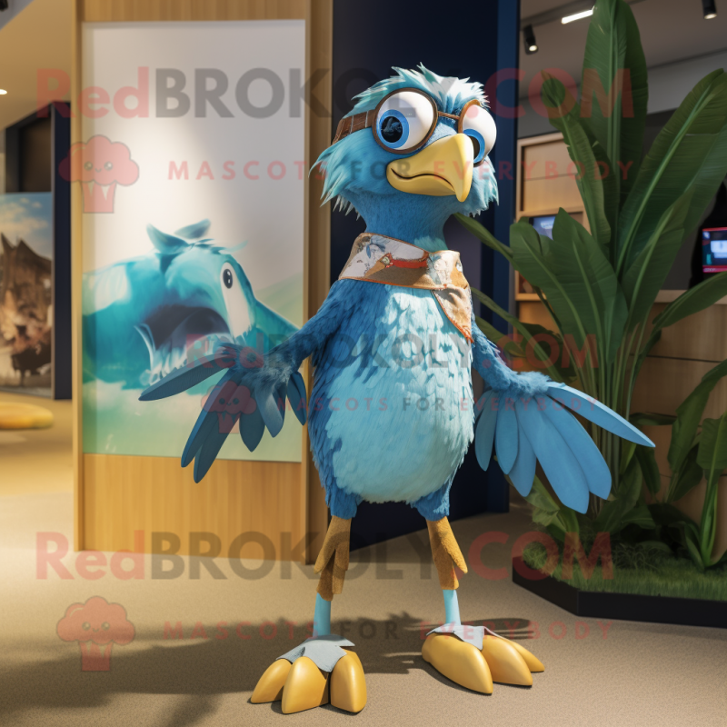 Blue Archeopteryx mascot costume character dressed with a Board Shorts and Watches Blue Archeopteryx mascot costume character dressed with a Board Shorts and Watches