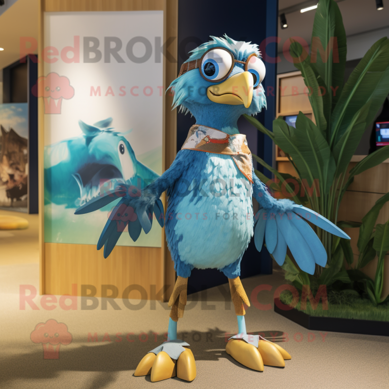 Blue Archeopteryx mascot costume character dressed with a Board Shorts and Watches