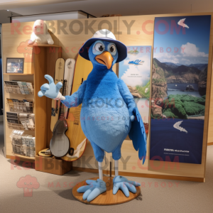 Blue Archeopteryx mascot costume character dressed with a Board Shorts and Watches