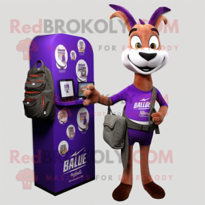Purple Gazelle mascot costume character dressed with a Jumpsuit and Wallets