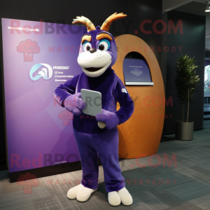 Purple Gazelle mascot costume character dressed with a Jumpsuit and Wallets