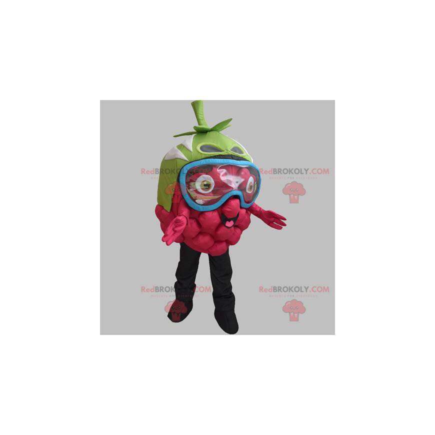 Giant raspberry mascot with a mask on the eyes - Redbrokoly.com Giant raspberry mascot with a mask on the eyes - Redbrokoly.com