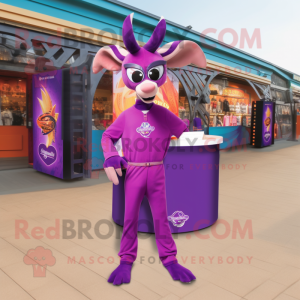 Purple Gazelle mascot costume character dressed with a Jumpsuit and Wallets