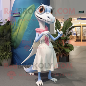 White Dimorphodon mascot costume character dressed with a Pencil Skirt and Scarves
