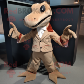 Beige Dimorphodon mascot costume character dressed with a Suit Pants and Mittens