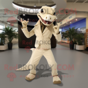 Beige Dimorphodon mascot costume character dressed with a Suit Pants and Mittens