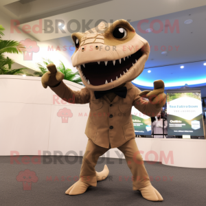 Beige Dimorphodon mascot costume character dressed with a Suit Pants and Mittens