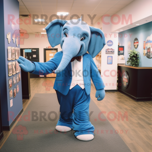 Blue Elephant mascot costume character dressed with a Suit and Shoe clips