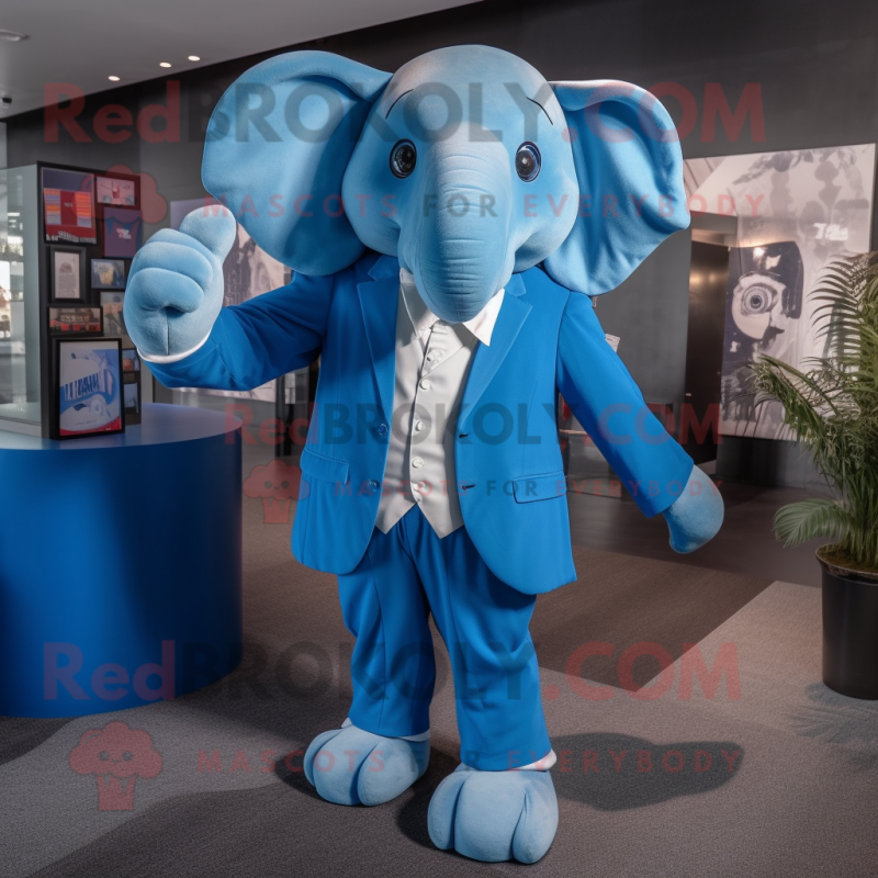 Blue Elephant mascot costume character dressed with a Suit and Shoe clips