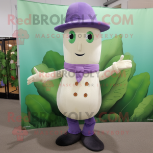 Lavender Zucchini mascot costume character dressed with a Oxford Shirt and Foot pads