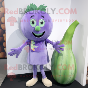 Lavender Zucchini mascot costume character dressed with a Oxford Shirt and Foot pads