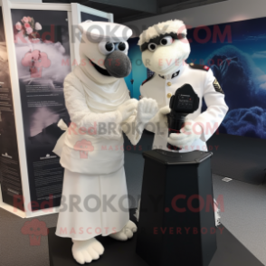 White Special Air Service mascot costume character dressed with a Wedding Dress and Cufflinks