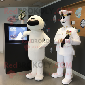 White Special Air Service mascot costume character dressed with a Wedding Dress and Cufflinks