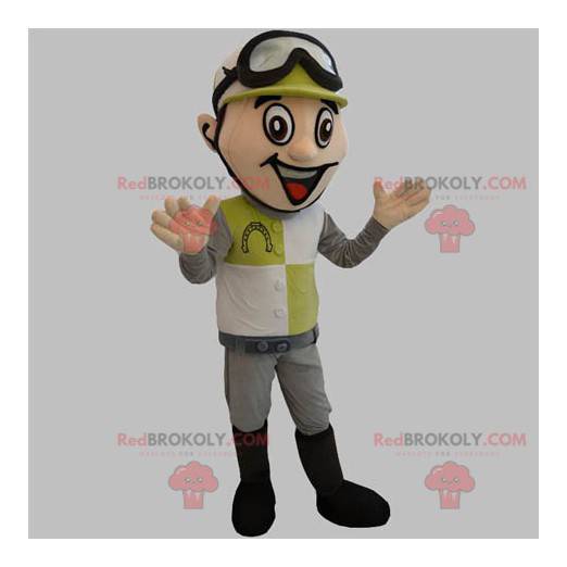 Mascote jóquei com capacete e óculos - Redbrokoly.com