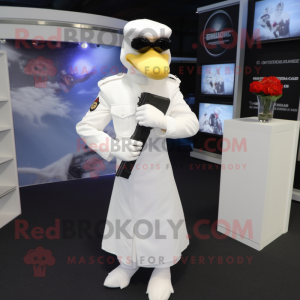 White Special Air Service mascot costume character dressed with a Wedding Dress and Cufflinks