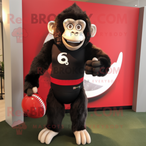 Black Monkey mascot costume character dressed with a Rugby Shirt and Briefcases