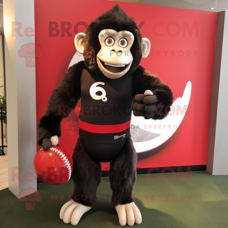 Black Monkey mascot costume character dressed with a Rugby Shirt and Briefcases