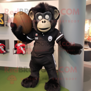 Black Monkey mascot costume character dressed with a Rugby Shirt and Briefcases