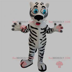 Mascotte de tigre blanc et noir avec les yeux bleus -