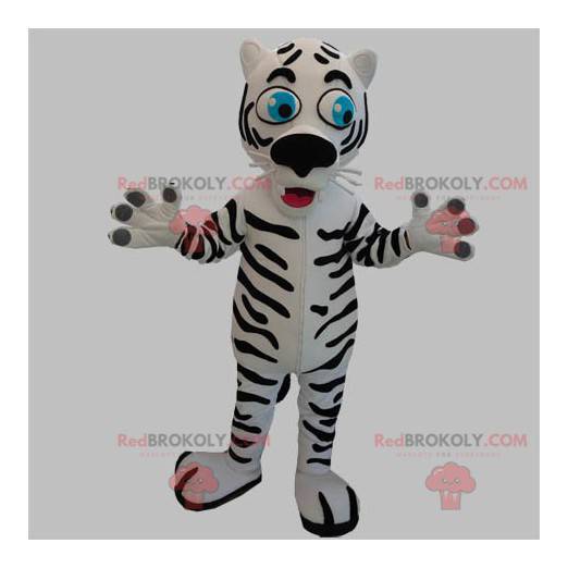 Witte en zwarte tijger mascotte met blauwe ogen - Redbrokoly.com