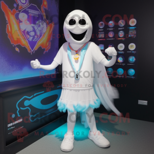 White Ghost mascot costume character dressed with a Swimwear and Bracelets
