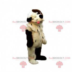 Soft and hairy white and brown dog mascot - Redbrokoly.com