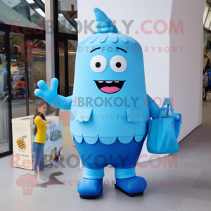 Cyan Ice Cream Cone mascot costume character dressed with a Boyfriend Jeans and Handbags