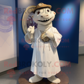 White Gyro mascot costume character dressed with a Henley Tee and Shawl pins