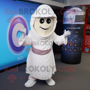 White Gyro mascot costume character dressed with a Henley Tee and Shawl pins