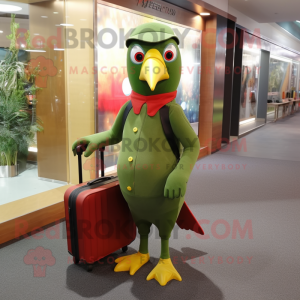 Olive Woodpecker mascot costume character dressed with a Rash Guard and Briefcases
