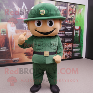 Forest Green Green Beret mascot costume character dressed with a Bodysuit and Hats