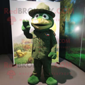 Forest Green Green Beret mascot costume character dressed with a Bodysuit and Hats
