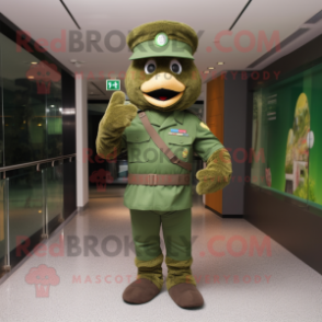 Forest Green Green Beret mascot costume character dressed with a Bodysuit and Hats