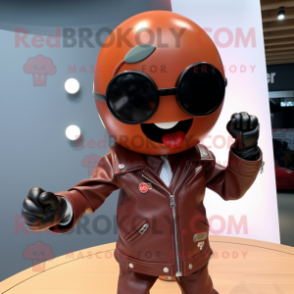 Rust Cherry mascot costume character dressed with a Leather Jacket and Cufflinks