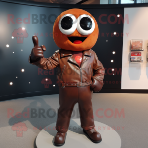 Rust Cherry mascot costume character dressed with a Leather Jacket and Cufflinks