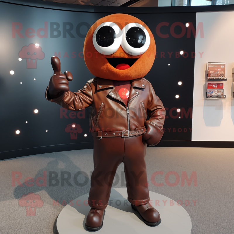 Rust Cherry mascot costume character dressed with a Leather Jacket and Cufflinks Rust Cherry mascot costume character dressed with a Leather Jacket and Cufflinks