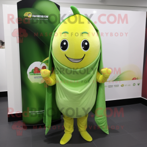 Green Lemon mascot costume character dressed with a Long Sleeve Tee and Shawls
