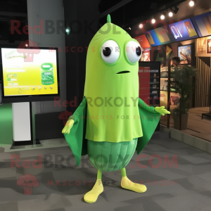 Green Lemon mascot costume character dressed with a Long Sleeve Tee and Shawls