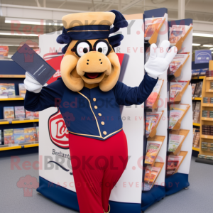 Navy Hot Dog mascot costume character dressed with a Leggings and Reading glasses