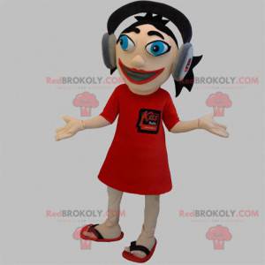 Mascote garota com fones de ouvido na cabeça - Redbrokoly.com