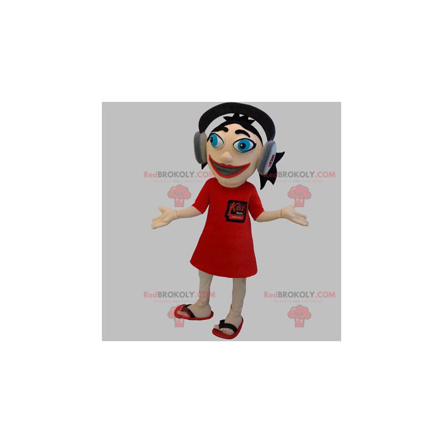 Girl mascot with headphones on her head - Redbrokoly.com