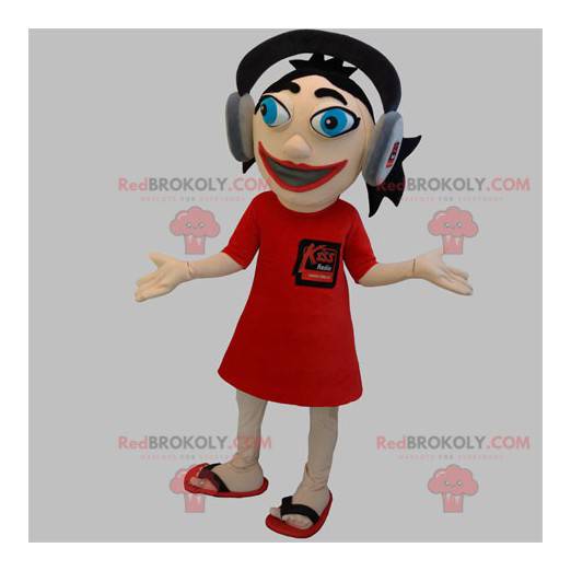 Mascote garota com fones de ouvido na cabeça - Redbrokoly.com