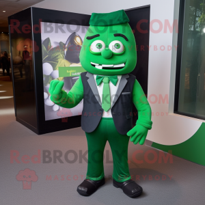 Forest Green Cyclops mascot costume character dressed with a V-Neck Tee and Bow ties