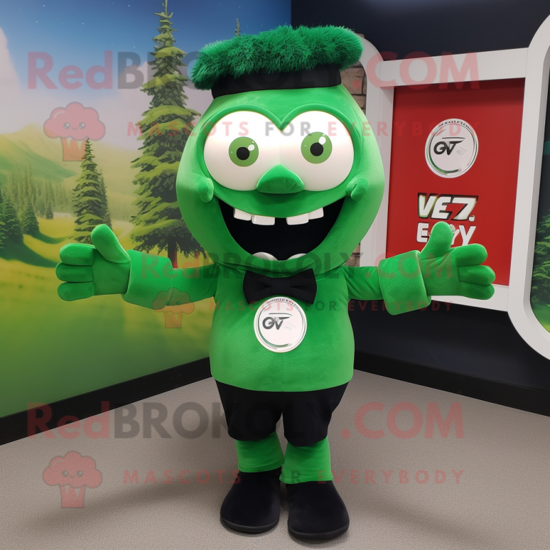 Forest Green Cyclops mascot costume character dressed with a V-Neck Tee and Bow ties Forest Green Cyclops mascot costume character dressed with a V-Neck Tee and Bow ties